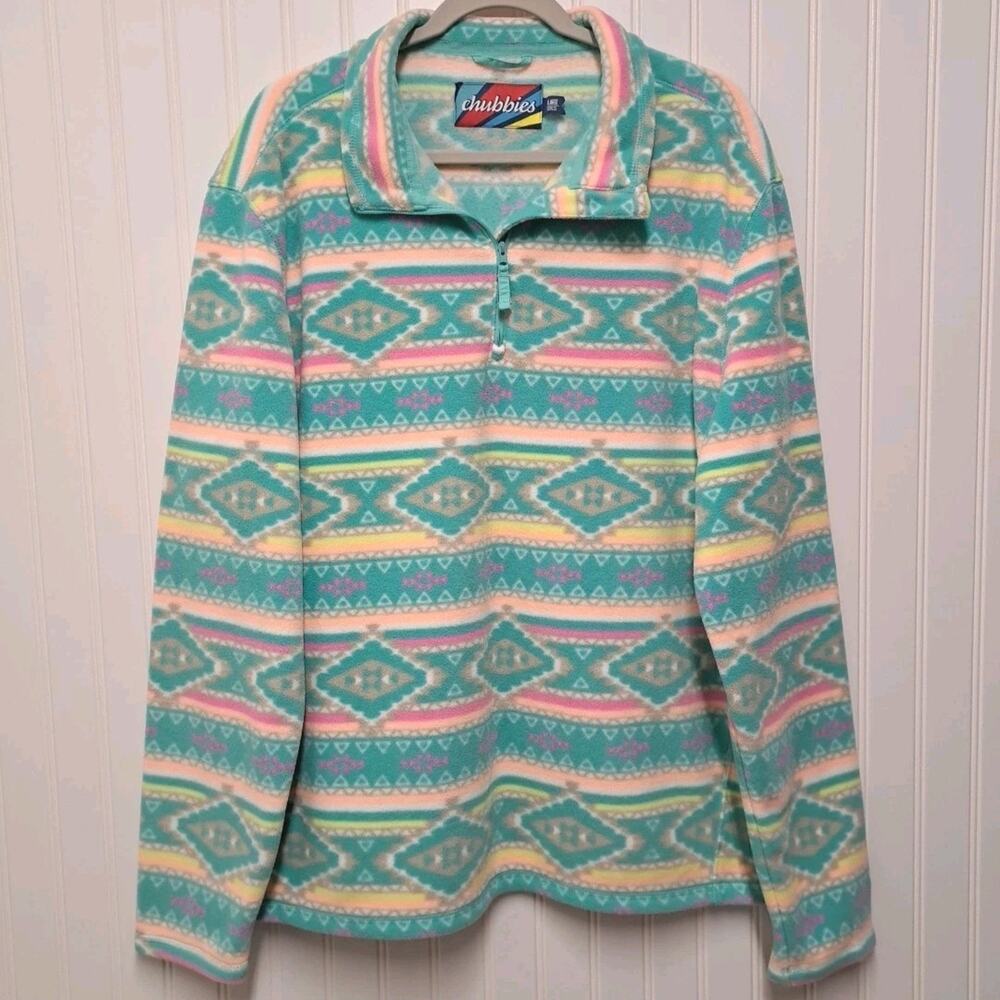 Chubbies Fleece Quarter Zip Mens XL Pastel Aztec SW Pullover The Flame Commander